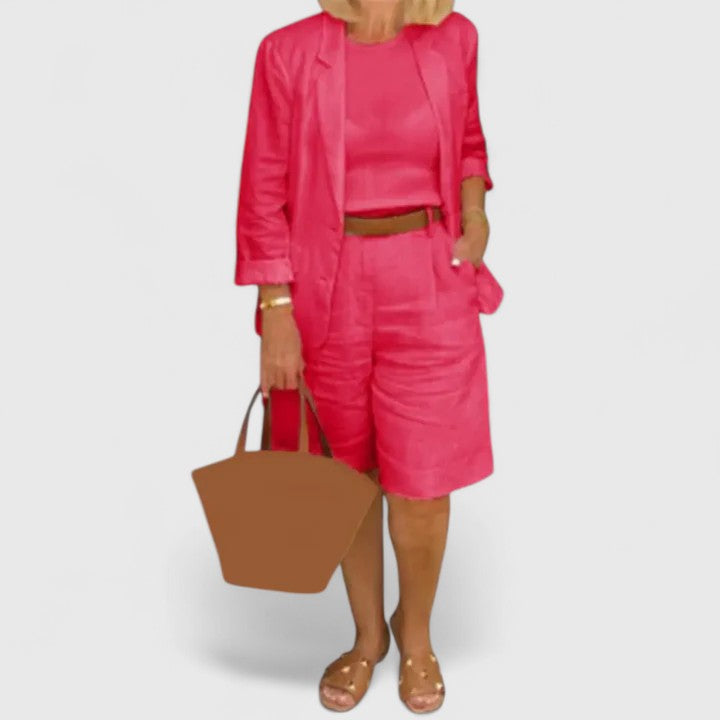 Linen Blazer Bermuda Short Two Piece Suit Set