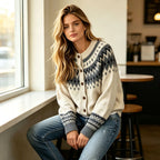 Sigrid | Women’s Knit Crew Neck Fair Isle Cardigan