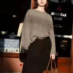 Solange | Women's Textured Cable Knit Crew Neck Sweater