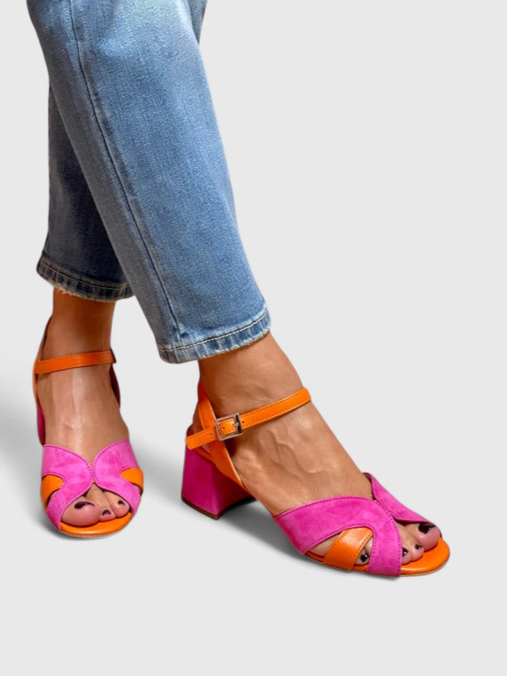 Two-Tone Suede Ankle Strap Flat Sandal
