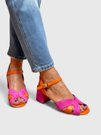 Two-Tone Suede Ankle Strap Flat Sandal