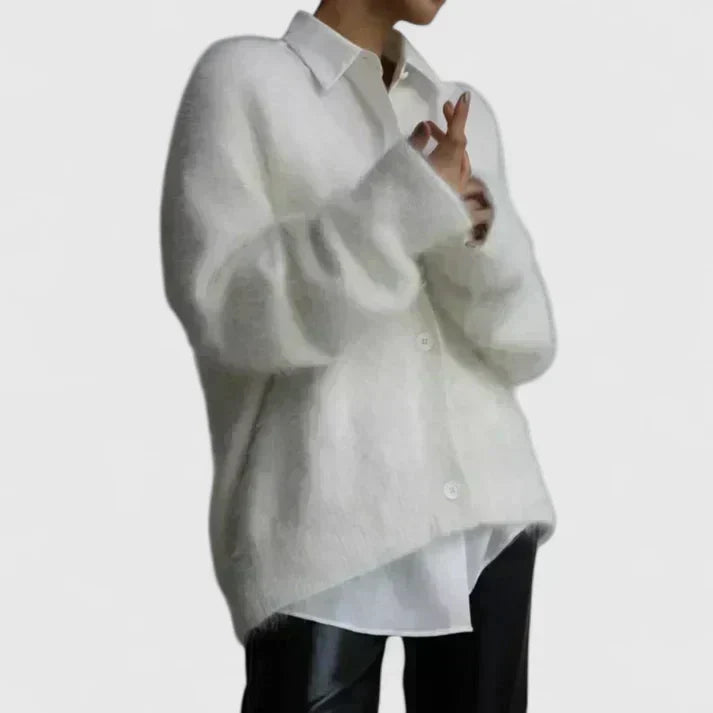 Odette | Women's V-Neck Fuzzy Mohair-Style Button Cardigan