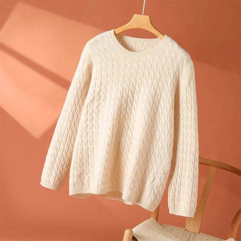 Solange | Women's Textured Cable Knit Crew Neck Sweater