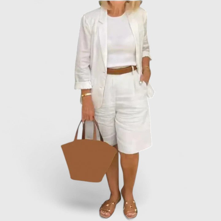 Linen Blazer Bermuda Short Two Piece Suit Set