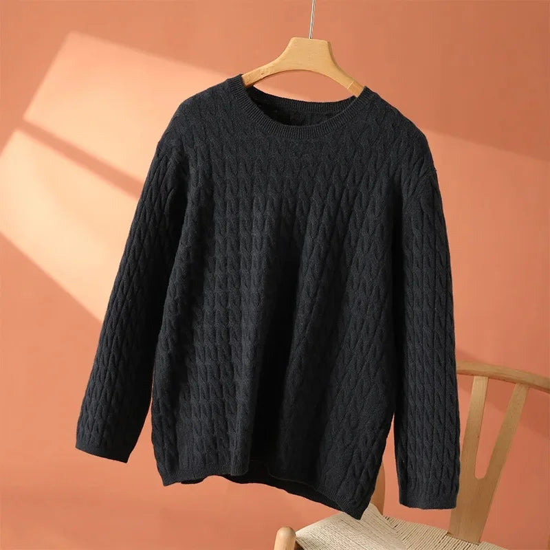 Solange | Women's Textured Cable Knit Crew Neck Sweater