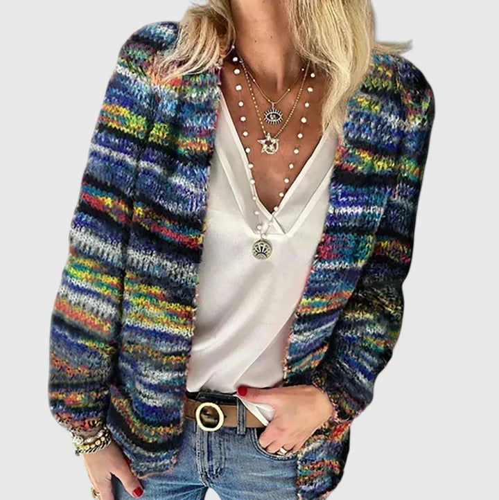 Zuri | Women's Multicolour Striped Open-Front Chunky Cardigan