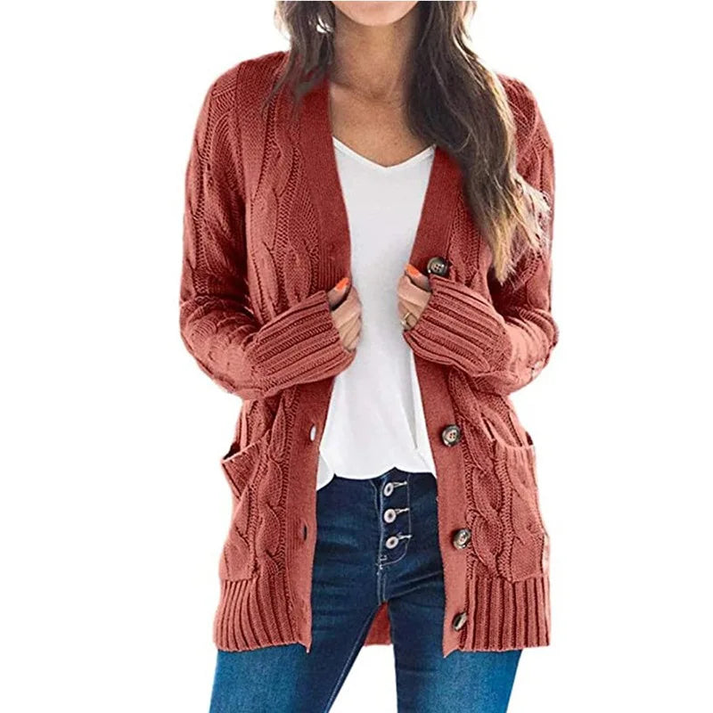 Cosima | Women’s Button Up Cable Knit V Neck Cardigan