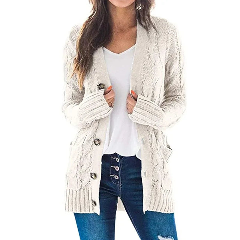 Cosima | Women’s Button Up Cable Knit V Neck Cardigan