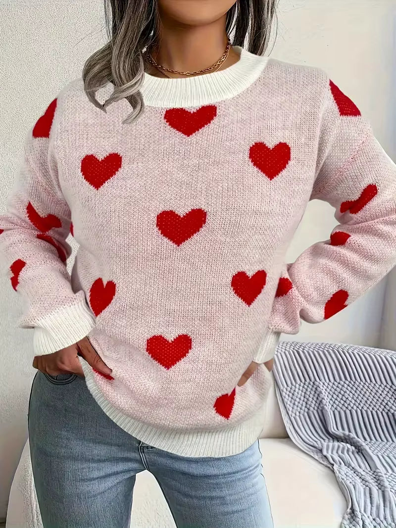 Colette | Women's Heart Print Crew Neck Sweater