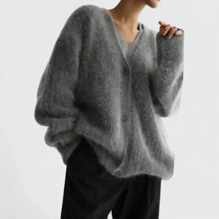 Odette | Women's V-Neck Fuzzy Mohair-Style Button Cardigan