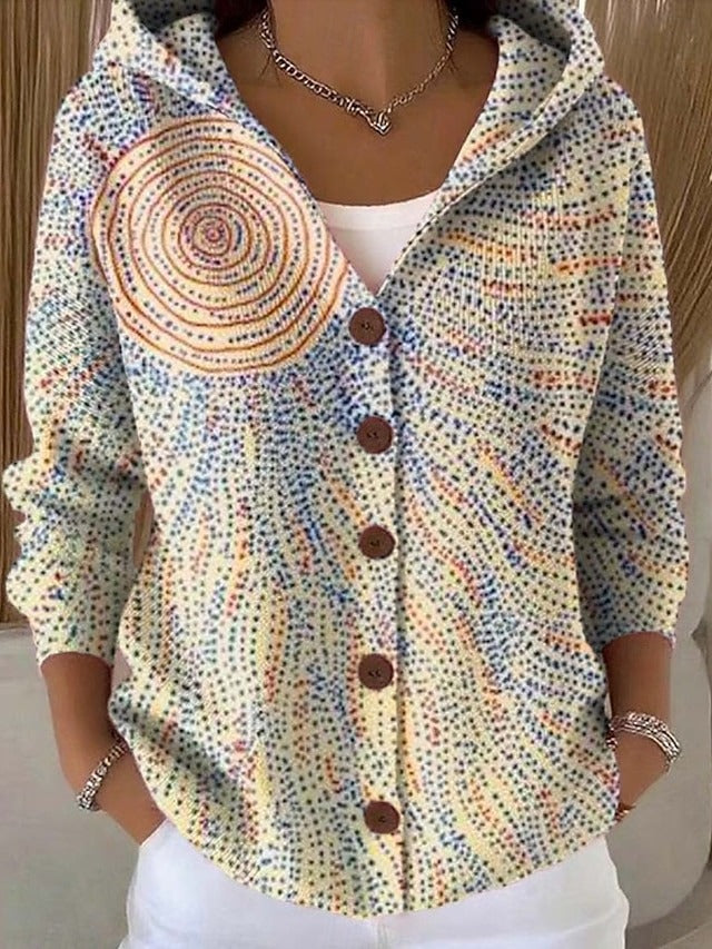 Marguerite | Women's Multicolour Print Hooded Button Cardigan