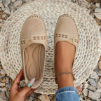 Perforated Cutout Woven Trim Cushioned Insole Slip On Flat Loafer