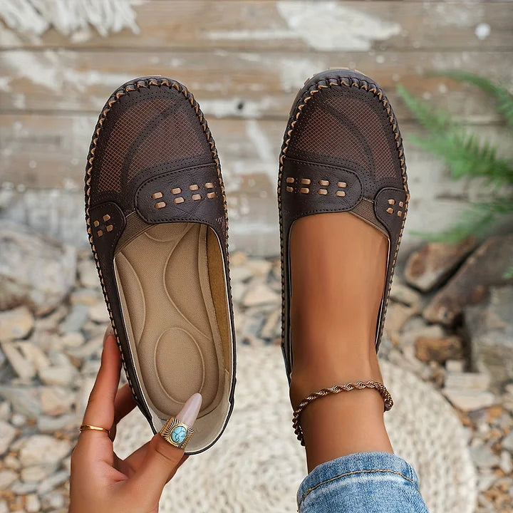 Perforated Stitch Detail Cushioned Slip On Ballet Sandal