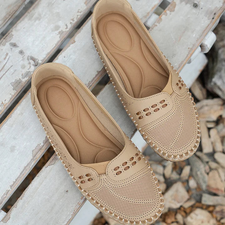 Perforated Stitch Detail Cushioned Slip On Ballet Sandal