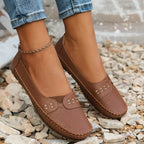 Perforated Cutout Woven Trim Cushioned Insole Slip On Flat Loafer