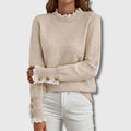 Marielle | Women's Ruffle Lace Trim Sweater with Button Cuffs