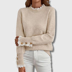 Marielle | Women's Ruffle Lace Trim Sweater with Button Cuffs