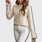 Marielle | Women's Ruffle Lace Trim Sweater with Button Cuffs