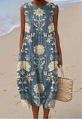 Vintage Floral Print Sleeveless Casual Midi Dress