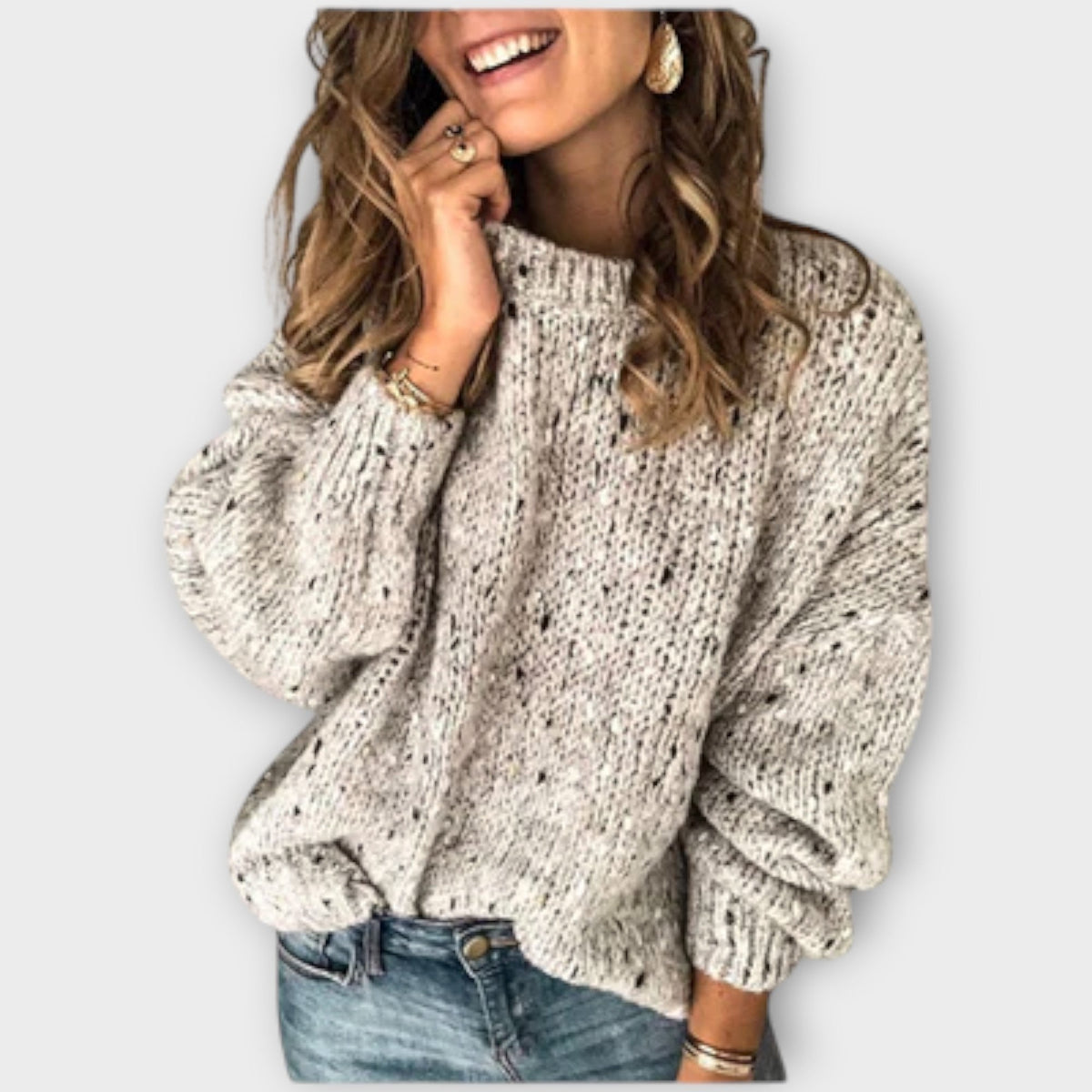 Marisol | Women's Open-Stitch Marled Balloon Sleeve Sweater