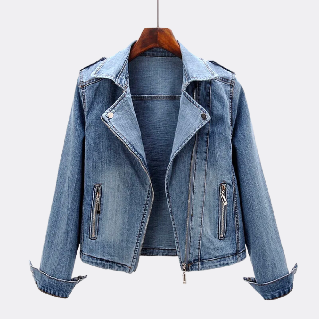 Josephine | Women's Fitted Zip-Front Denim Moto Jacket
