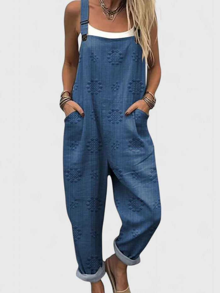 Embroidered Floral Adjustable Strap Pocket Casual Jumpsuit