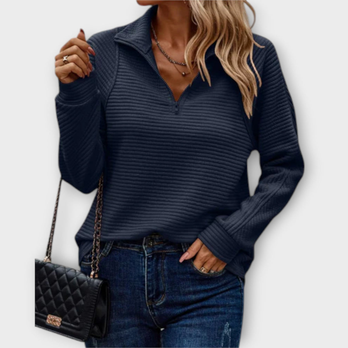 Isla | Women's Textured Ribbed Quarter-Zip Pullover