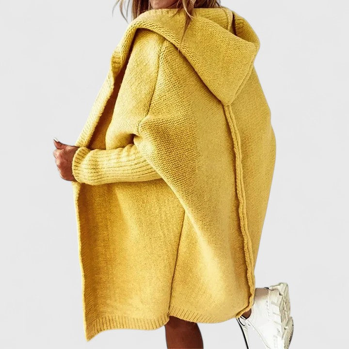Elowen | Women's Longline Hooded Cardigan with Ribbed Open Front