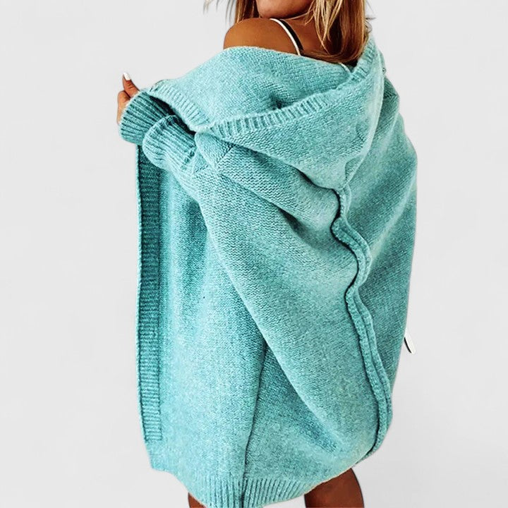 Elowen | Women's Longline Hooded Cardigan with Ribbed Open Front