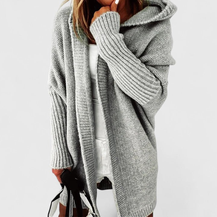 Elowen | Women's Longline Hooded Cardigan with Ribbed Open Front