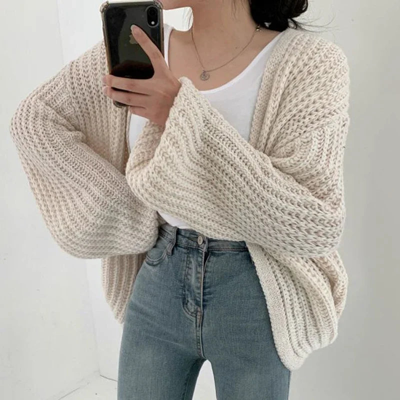 Perpetua | Women's Chunky Knit Cardigan with Oversized Balloon Sleeves