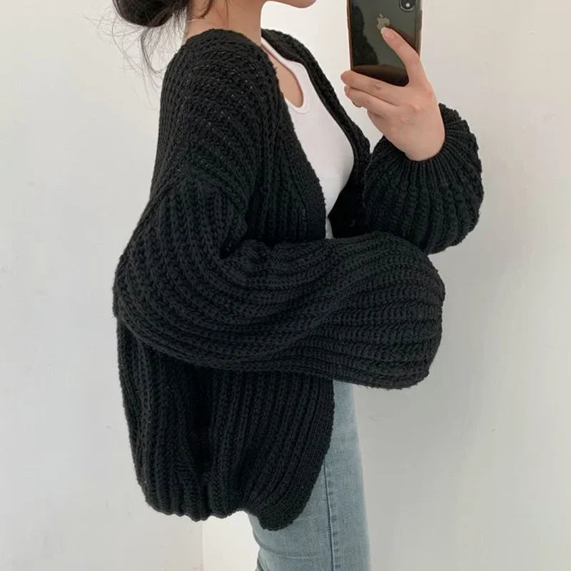 Perpetua | Women's Chunky Knit Cardigan with Oversized Balloon Sleeves