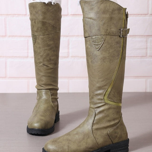 Hollis | Women's Knee High Riding Boots with Buckle Strap and Lug Sole