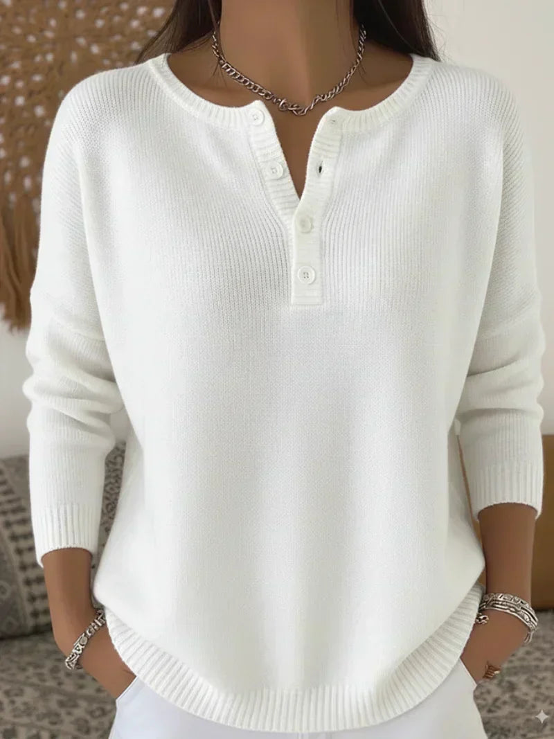 Tamsin | Women's Ribbed Henley Sweater with Button Placket
