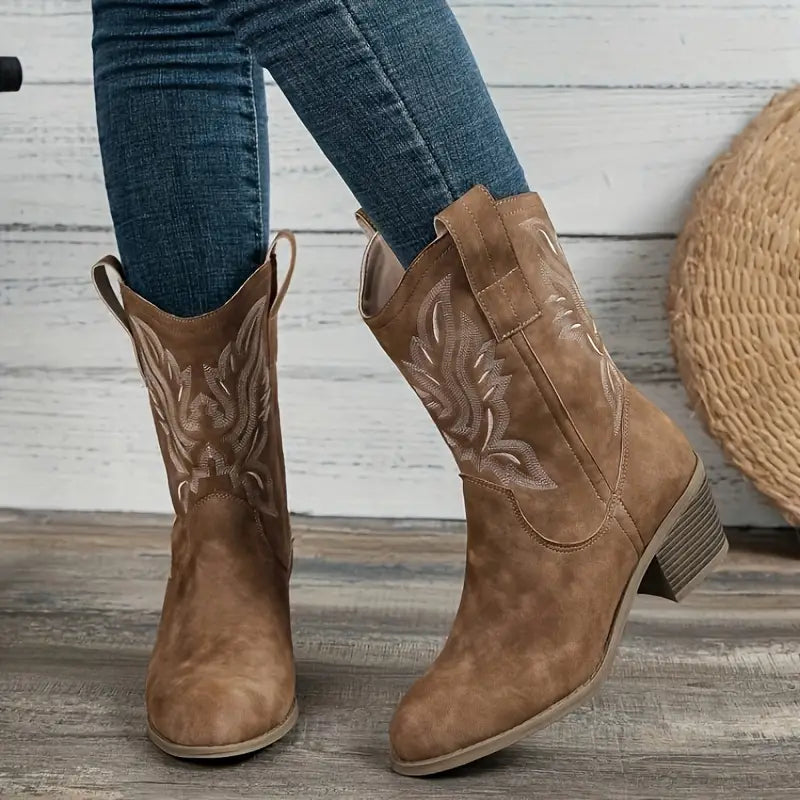Savannah | Women's Block Heel Cowgirl Boots with Embroidered Western Detail