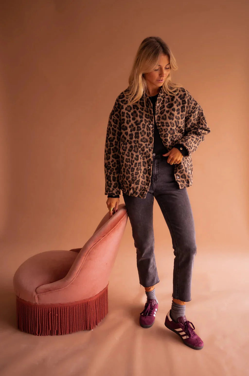 Rosalind | Women's Leopard Print Snap-Front Bomber Jacket
