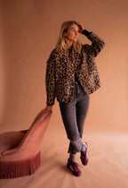 Rosalind | Women's Leopard Print Snap-Front Bomber Jacket