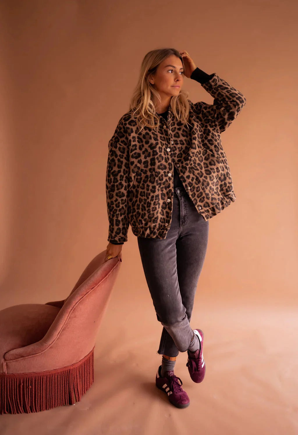 Rosalind | Women's Leopard Print Snap-Front Bomber Jacket