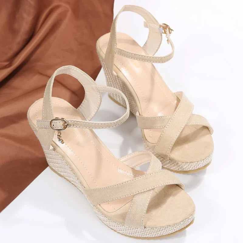 Cross Ankle Strap Woven Platform Wedge Sandal