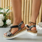 Metal Ring Elastic Strap Espadrille Wedge Sandal