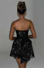 Strapless Glitter Tulle Skater Black Mini Homecoming Dress