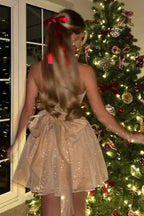Strapless Glitter Tulle Skater Black Mini Homecoming Dress