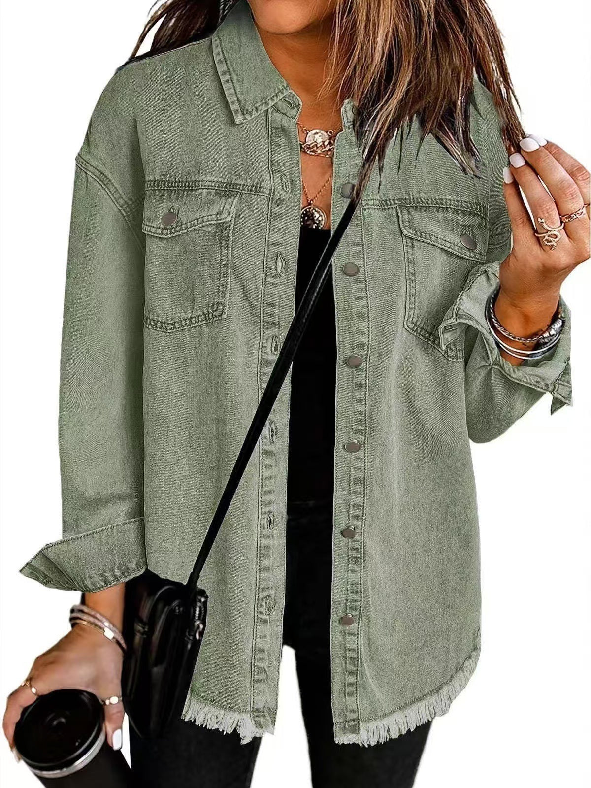 Wilhelmina | Women's Longline Frayed Hem Denim Jacket