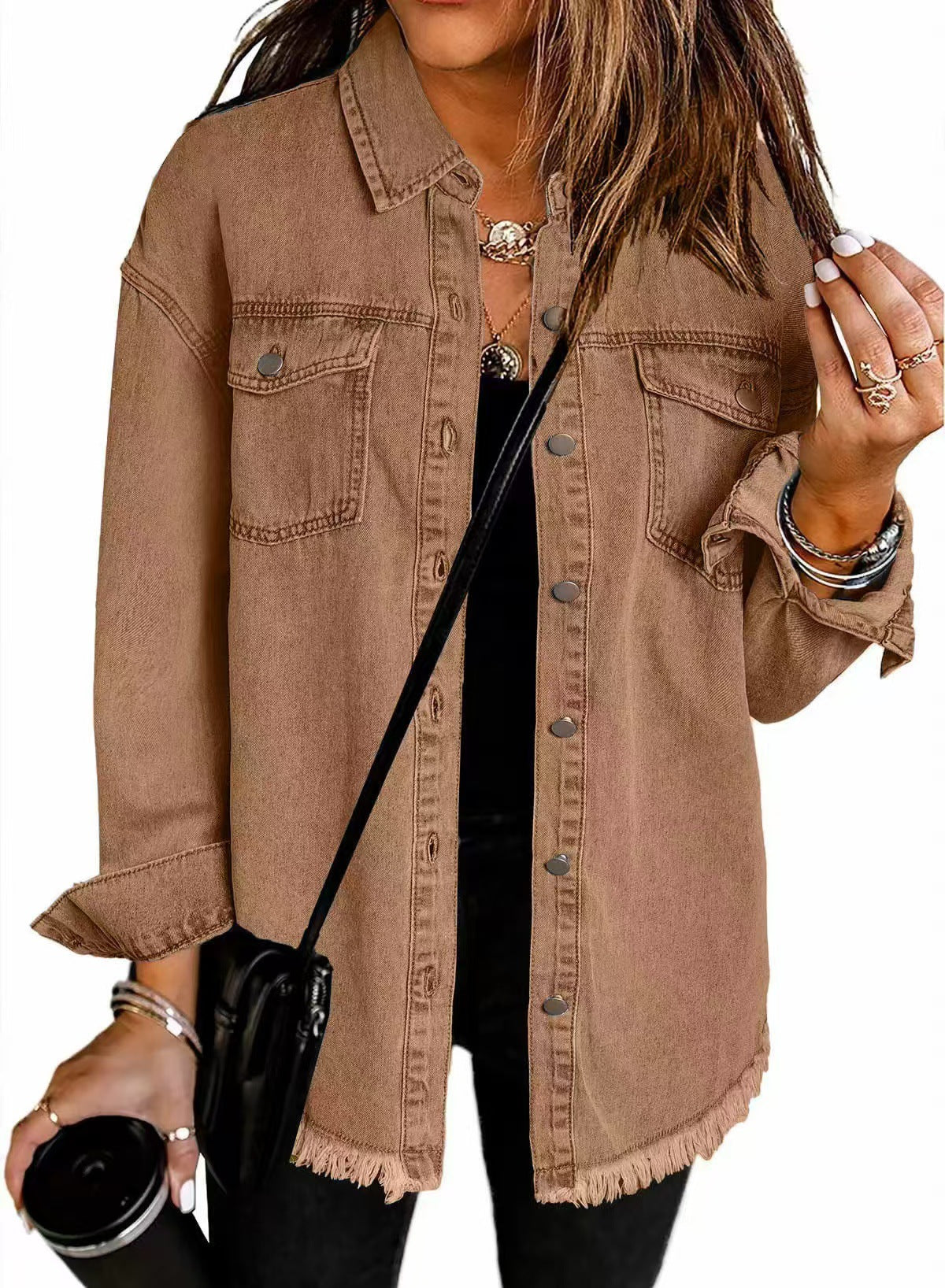Wilhelmina | Women's Longline Frayed Hem Denim Jacket