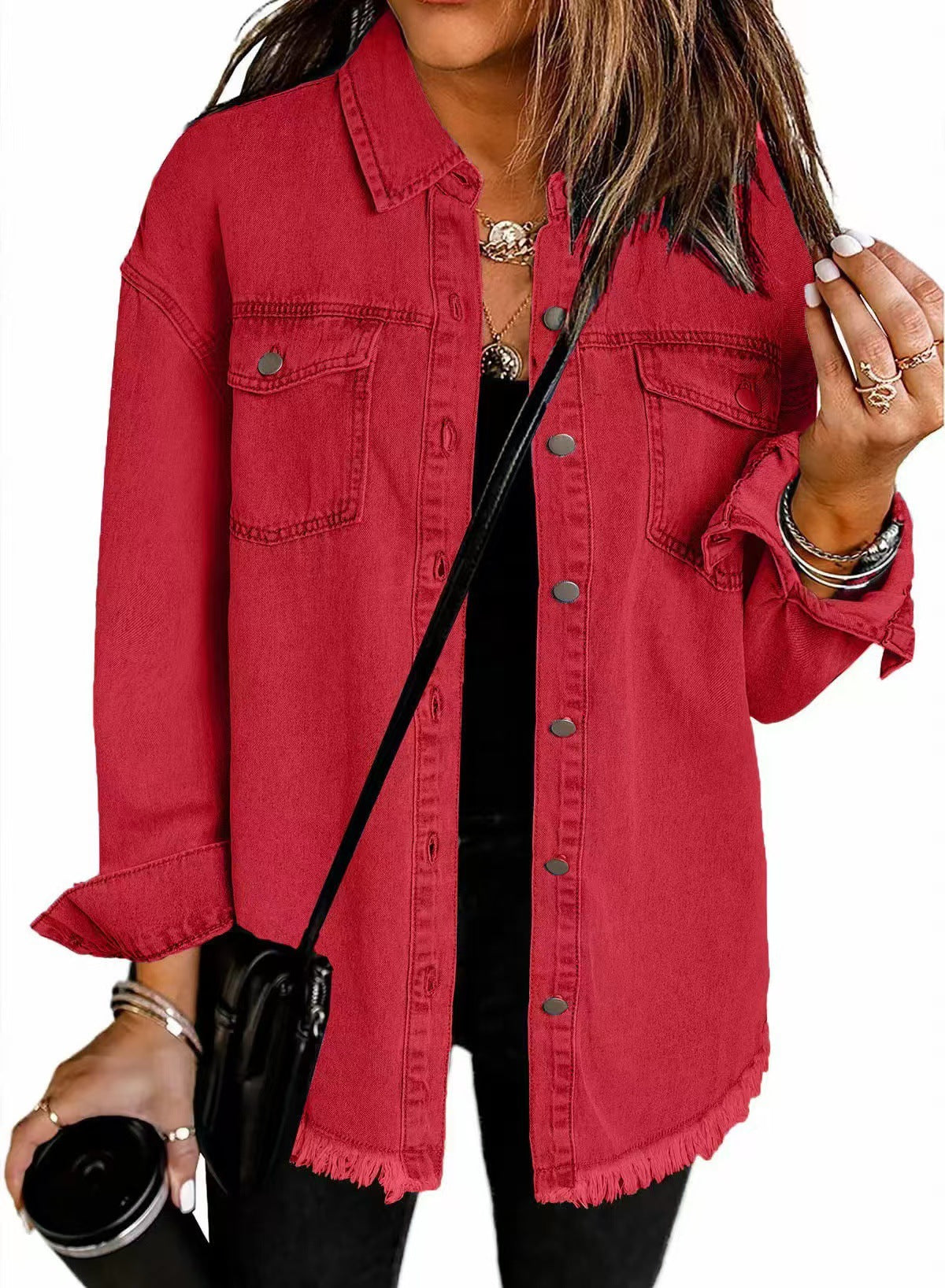 Wilhelmina | Women's Longline Frayed Hem Denim Jacket