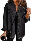 Wilhelmina | Women's Longline Frayed Hem Denim Jacket