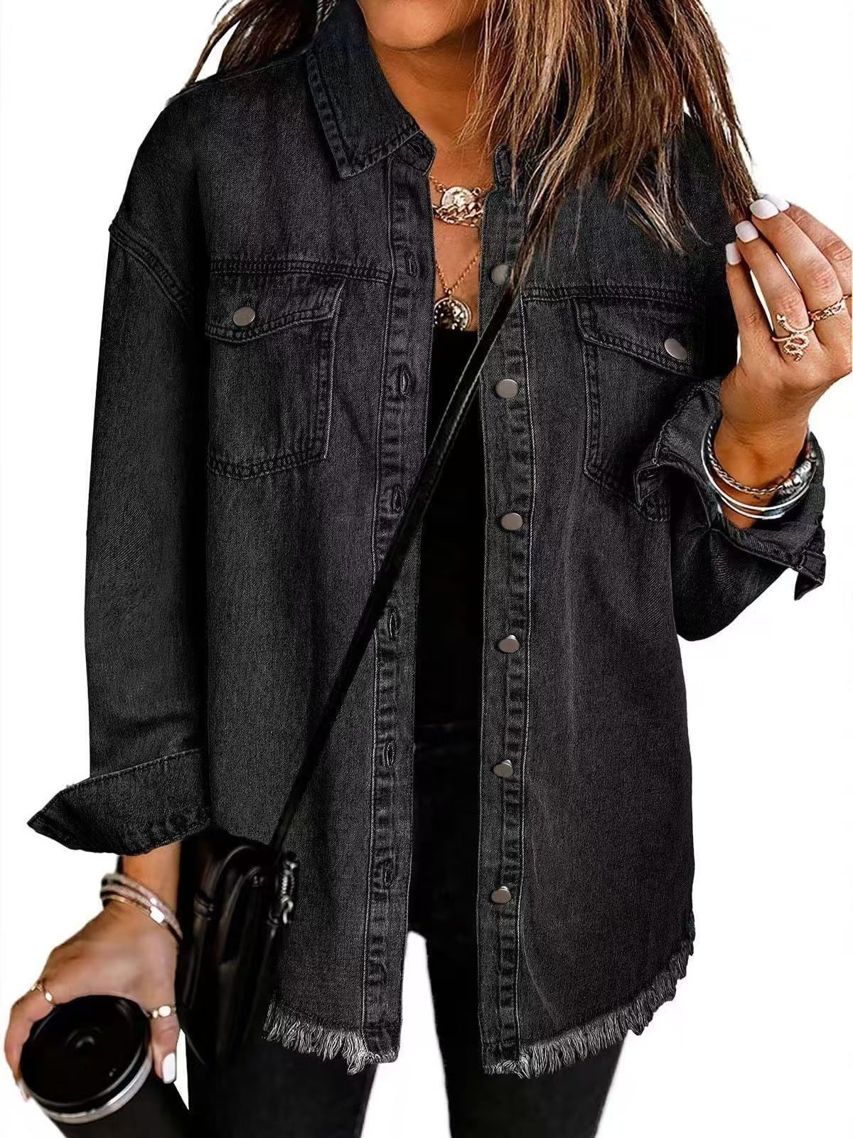 Wilhelmina | Women's Longline Frayed Hem Denim Jacket