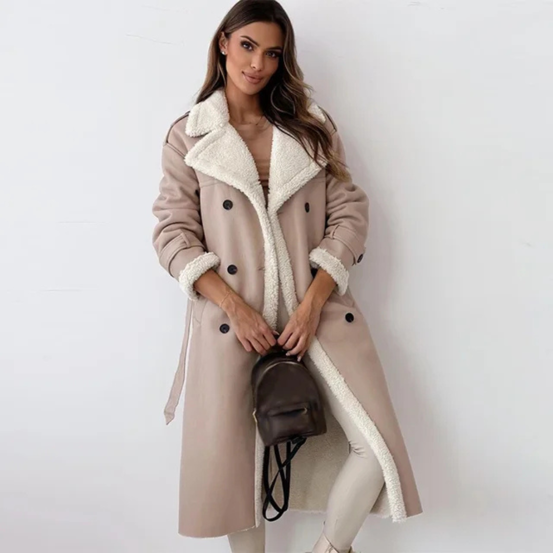Marisol | Women's Faux Leather Coat with Contrast Shearling Trim