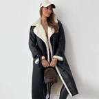 Marisol | Women's Faux Leather Coat with Contrast Shearling Trim