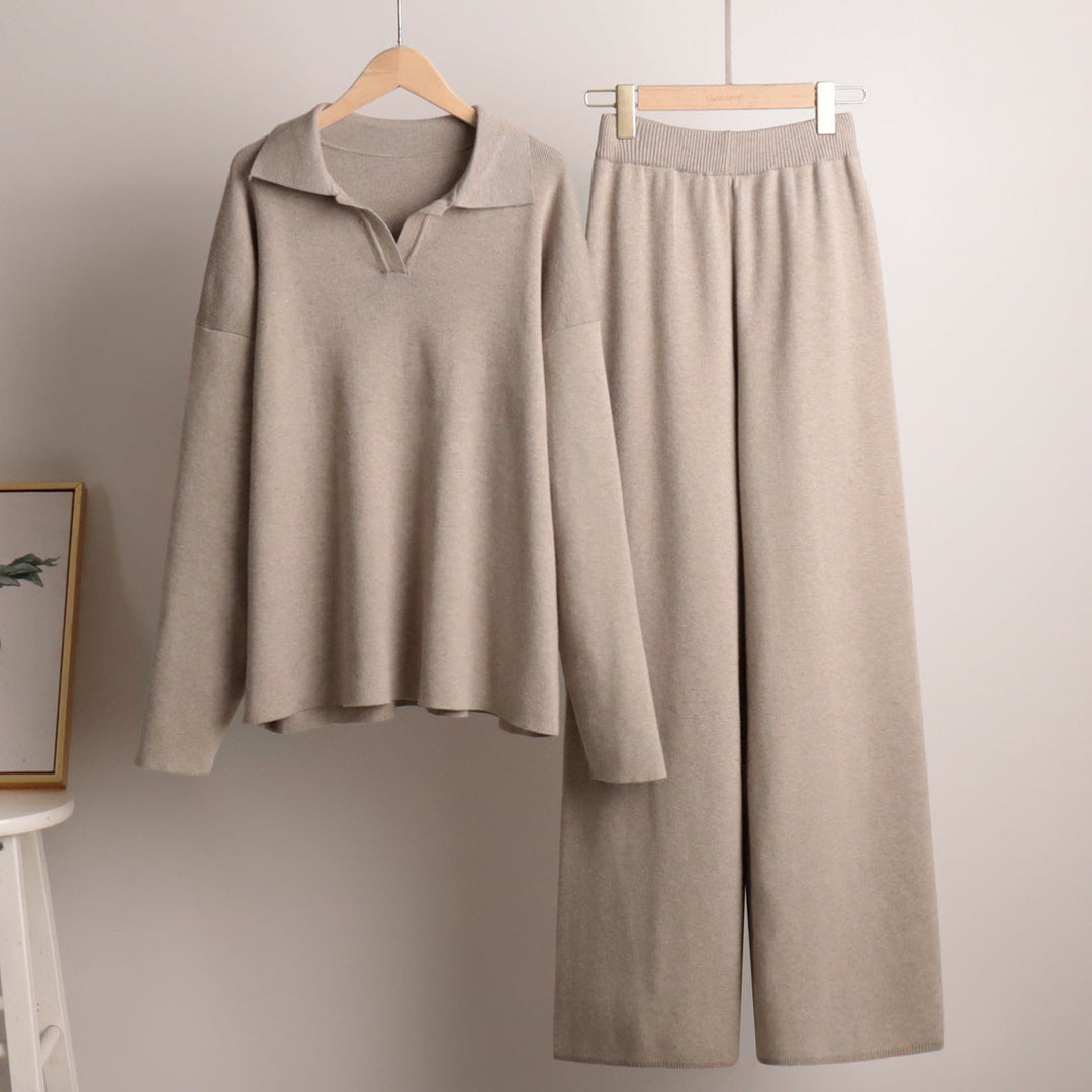Teagan | Women’s Collared Sweater and Wide Leg Pants Set